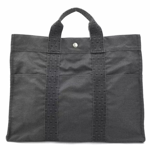 Auth HERMES Herline MM Handbag Tote Bag Gray Nylon Canvas - h30808a - Picture 1 of 10
